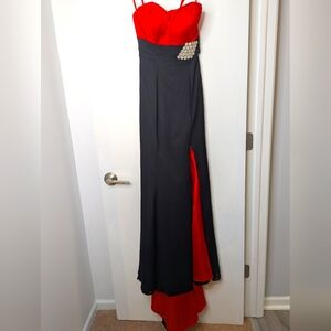 EUC STUNNING strapless Red and Black Gown with Train